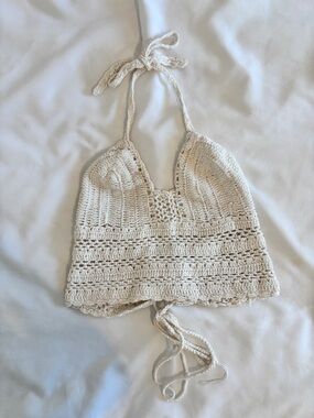 Crochet Halter Crop Top in Cream